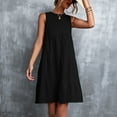 thumbnail image 4 of QLEICOM Summer Dress, Plus Size Casual Dresses, Women Holiday Solid Round Neck Sleeveless Party Beach Loose Dress, Beach Dress Sun Dresses Black XXL, 4 of 7