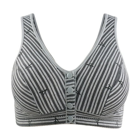 Crunowin Women s Casual Front Closure Comfort Bra  Breathable Lingerie Striped Plus Size Wire Free Everyday Underwear Gray XXXXXXL52/120