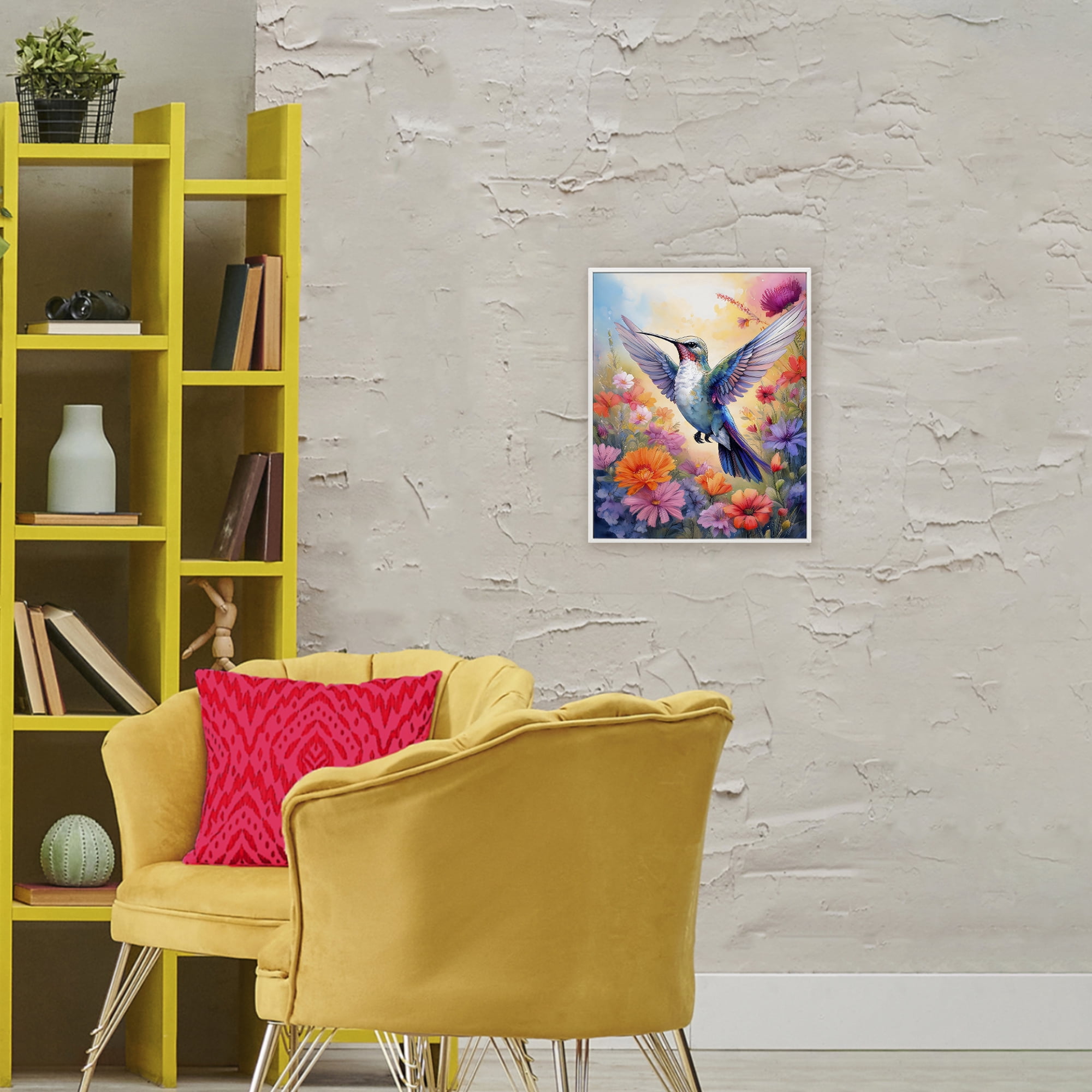 Stupell Industries Colorful Hummingbird in Bloom White Framed Giclee Art, design by Creative Studio