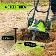 Steelite 14-Inch Corded Electric Tiller,10-Amp Electric Tiller and Cultivator for Gardening, Lightweight Rototiller