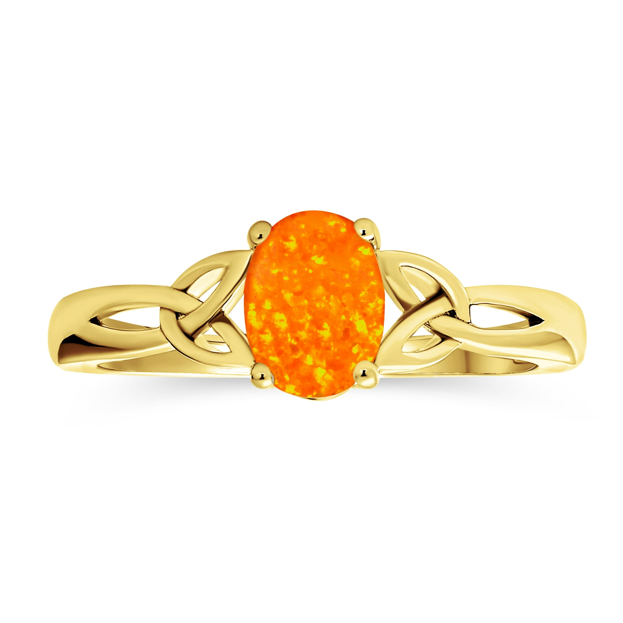 Bling Jewelry Womens Celtic Infinity Love Knot Oval Orange Fire Opal Ring Gold Plated Silver
