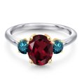 thumbnail image 3 of Gem Stone King 925 Silver and 10K Yellow Gold Red Rhodolite Garnet and Blue Diamond Engagement Ring for Women | 2.54 Cttw | Oval 9X7MM | Gemstone January Birthstone | Size 9, 3 of 6