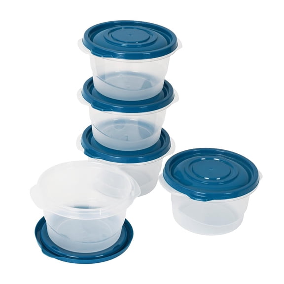 Mainstays Semi Durable Round 3.2cup Plastic Food Storage Container 5 Pack, Best Used for Small Leftover Storage and Lunch Transportaion