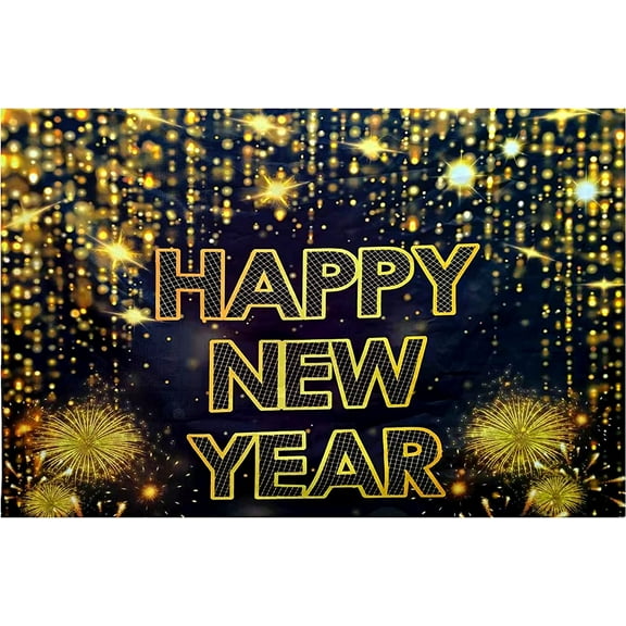 4E's Novelty Happy New Year Banner 2025, 72x44" Fabric Backdrop Parties, Home Decor, Photography, and NYE Celebrations