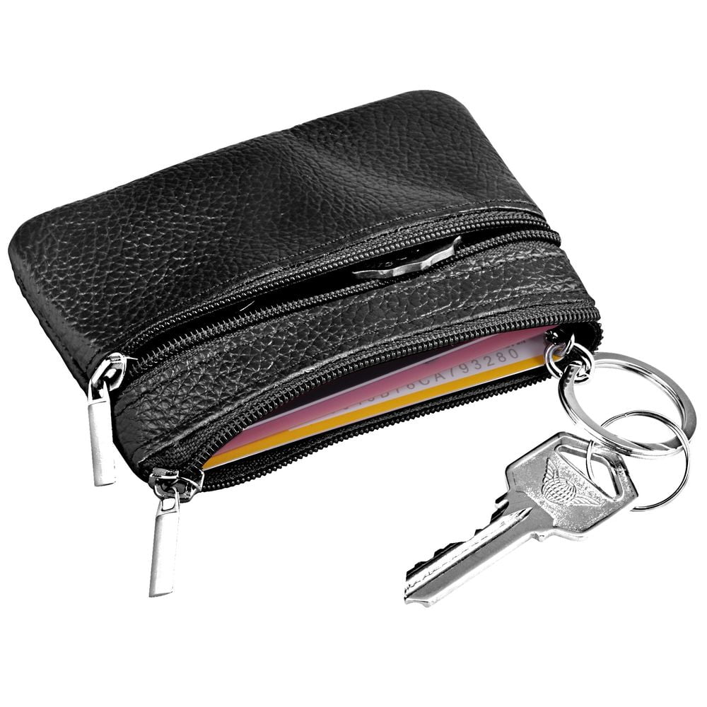 Zodaca Black Genuine Leather Mini Coin Bag Zip Zipper Wallet Purse Keys Credit Card Holder Case