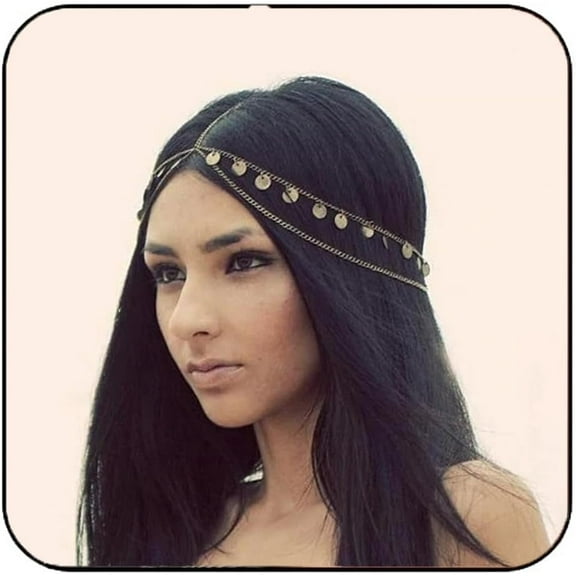 Head Chain Jewelry Gold Sequins Bohemian Hair Chain Gypsy Headpiece Head Dress Hair Accessories for Women and Girls