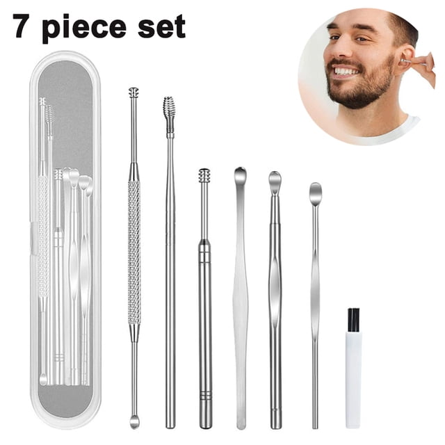 1 juego/7 piezas de kit de eliminación de cerumen de oídos, juego de herramientas de limpieza de oídos, herramienta de eliminación de cerumen de oídos con cureta de oído con un cepillo de limpieza y