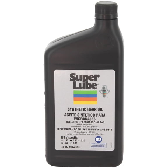 Super Lube Synthetic Gear Oil ISO 220 Hydraulic Grade (Translucent Amber, 1qt Bottle), NSF Certified Food Grade & Clean, Heavy Film Lubricates & Cushions