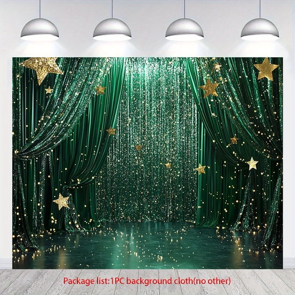 Green Sparkling Curtains Wedding Backdrop Gold Shining Stars Birthday Background Green Sequin Curtain Stage Engagement Anniversary Party Decorations Banner Supplies Photo Booth Props