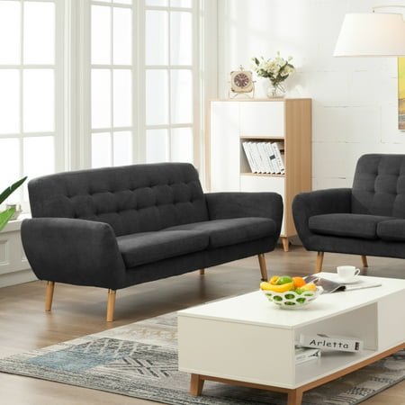 Alice Modern Charcoal Grey Fabric Sofa With Flare Arms Alice Modern Charcoal Grey Fabric Sofa With Flare Arms