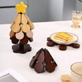 thumbnail image 4 of Natural Wooden Christmas Tree Shaped Trivets, Foldable Hot Pot Table Protectors, Christmas 3 Wooden Trivets with Stand, Elegant Holiday Kitchen Decor, Christmas Gift, 4 of 4