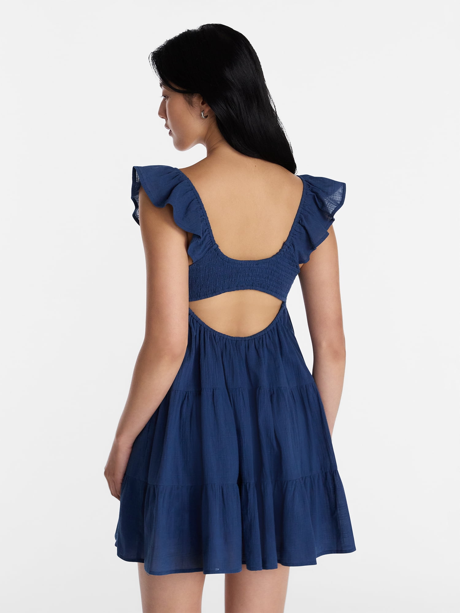 No Boundaries Tiered Cotton Dress with Flutter Sleeves, Women’s XXS-XXL