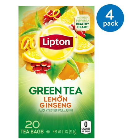 (4 Boxes) Lipton Green Tea Bags Lemon Ginseng 20
