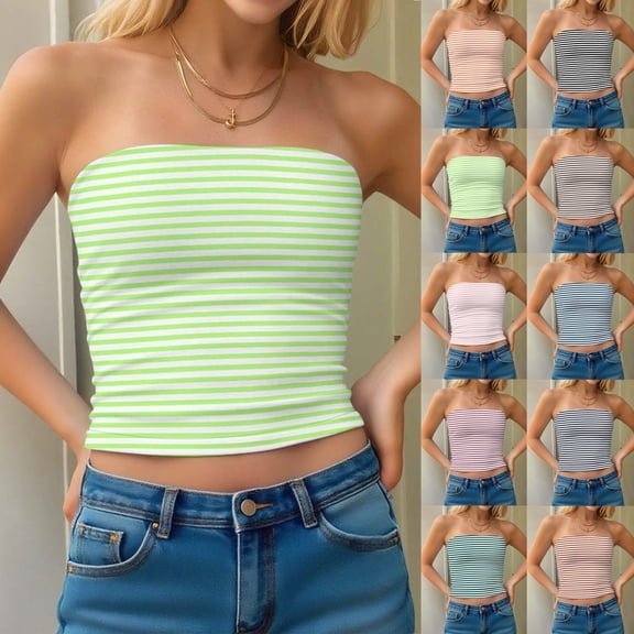 Antinious Women Strapless Bra Basic Backless Striped Casual Stylish Breathable Comfortable Tube Top Bras