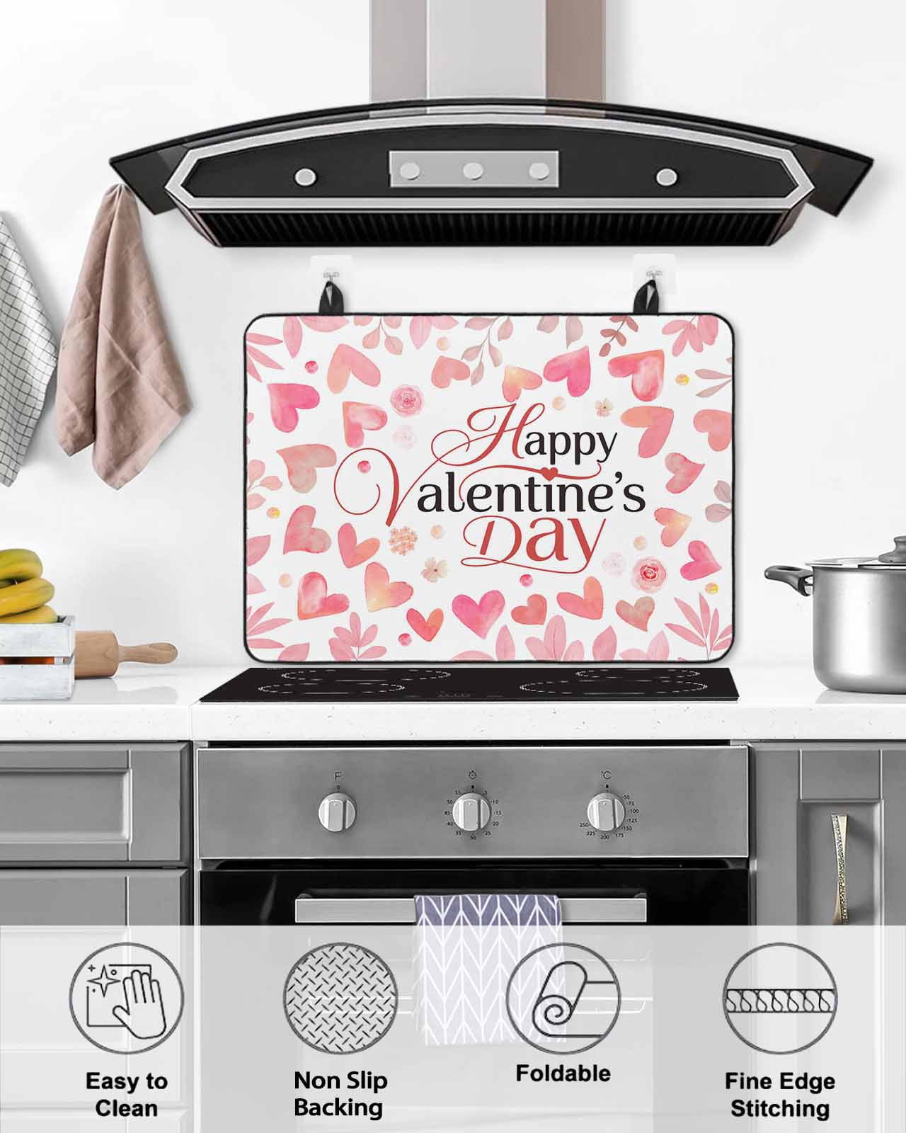 Large Induction Cooktop Protector Mat Valentine's Day Stove Top Covers for Electric Stove, Peach Pink Love Floral Modern Romantic Decorative Stove Burner Cover Mats, Glass Top Stove Cover