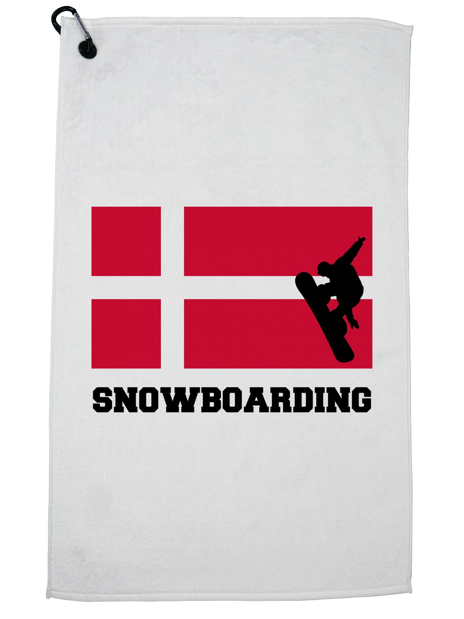 Denmark Olympic Snowboarding Flag Silhouette Golf Towel with Carabiner Clip by Hollywood Thread