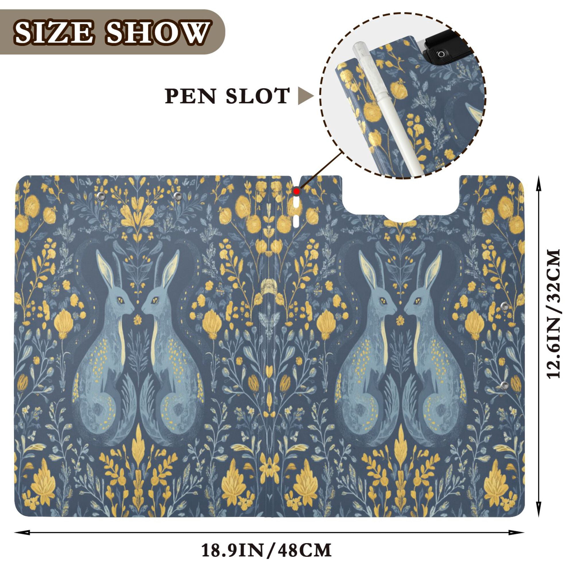 FORMRS A4 Clipboard Folder with Pen Holder Horizontal Foldable School Office Binder, Yellow Forest Pattern