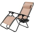 thumbnail image 2 of Barara King Folding Reclining Lounge Chair, Reclining Patio Chairs, Outdoor Folding Zero Gravity Reclining Lounge Chair with Utility Tray-Beige, 2 of 8