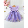 thumbnail image 6 of Aojekbee Toddler Girls Dress Flower Embroidery Bowknot Round Neck Fly Sleeve Casual Dress Kids Summer Princess Dress, 6 of 10