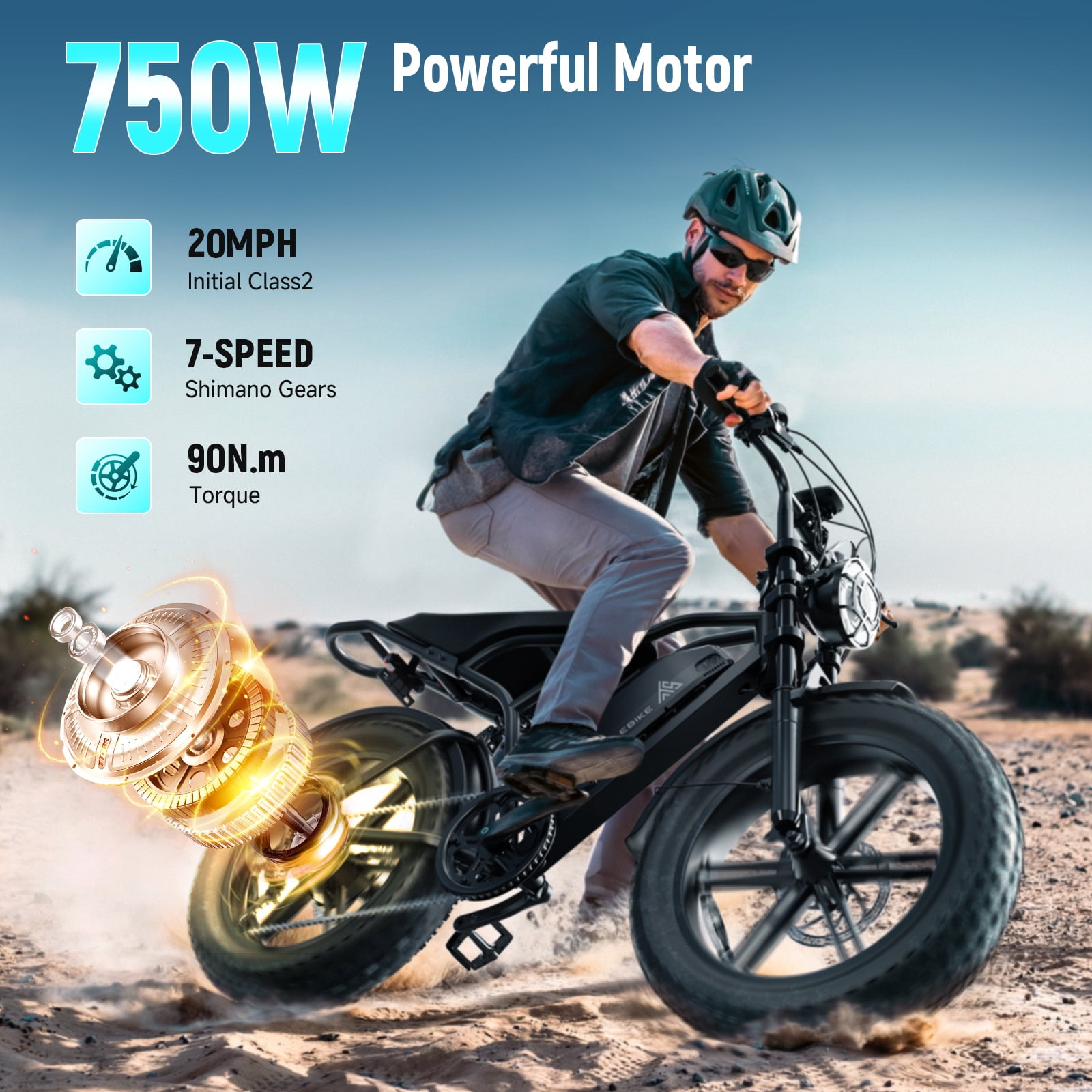 TST Electric Bike for Adults, 750W Motor, 20"x4" Fat Tire, 20Mph Speed EBike, Full Suspension E Mountain Bike, 48V/15AH, UL2849