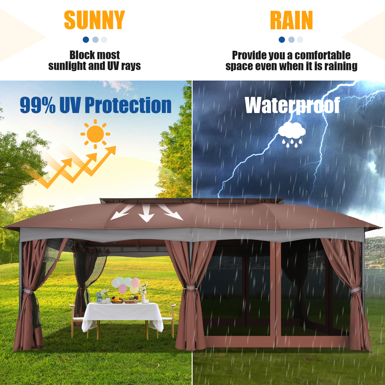 COBIZI 12X20 Heavy Duty Gazebo Outdoor Gazebo with Mosquito Netting and Curtains, Canopy Tent Deck Gazebo with Double-Arc Roof Ventiation and Metal Steel Frame Suitable for Lawn, Backyard, Patio - image 5 of 11