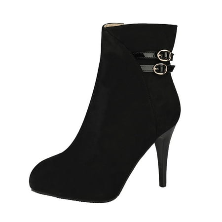 

Ladies Casual Comfort Boots Shoes Women Fashion Ankle Boots Comfy Pointed Toe High Heels Side Zipper Booties