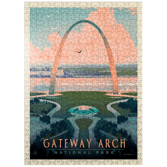 MyPuzzle - Gateway Arch National Park: Bird's-eye View, Vintage Poster - Premium 500 Piece Jigsaw Puzzle for Adults