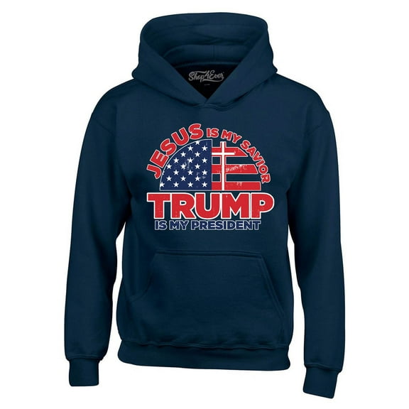 Shop4Ever Men's Jesus is My Savior Trump is My President Hooded Sweatshirt Hoodie X-Large Navy
