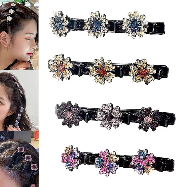 Pinzas para el cabello trenzadas con piedras de cristal brillantes, pinzas para el cabello triples con diamantes de imitación, pinzas para el cabello trenzadas para mujeres, pinzas para el cabello par