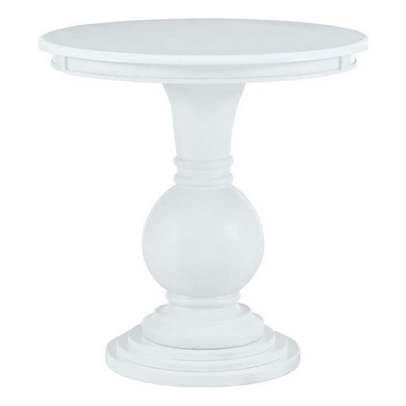 Linon Aspen Round Accent Table Pedestal Base 26.5" High in White Painted Wood