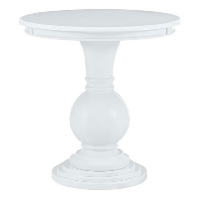 Linon Table d'Appoint Ronde en Tremble avec Base Piédestal, 26,5 Po de Hauteur, en Bois Peint Blanc