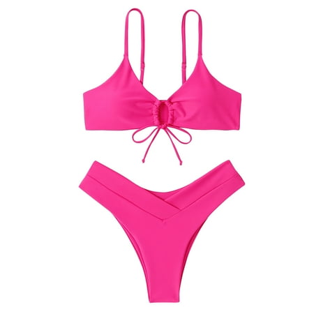 

VKEKIEO Two-Piece Sets Swimsuit Sport Bra Style Lift Hot Pink S
