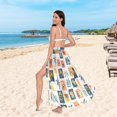 thumbnail image 6 of FORMRS Womens Long Sarong Beach Wrap Semi-Sheer Bikini Skirt Bathing Swimsuit Cover Up, Beige Playful Stamp, 6 of 7