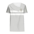 thumbnail image 4 of Shirts for Women under $10 Short Sleeved V-Neck Stripe Printed Button Shirt Casual T-shirt Gray S, 4 of 6