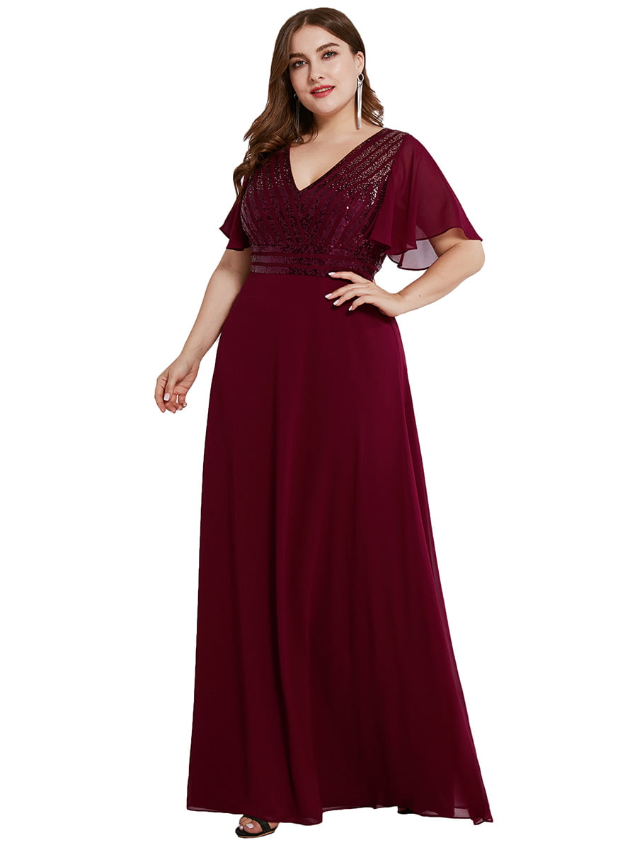 Ever-Pretty Women's V Neck Sleeveless Empire Waist Thigh High Split Plus Size Prom Dresses 07505PL