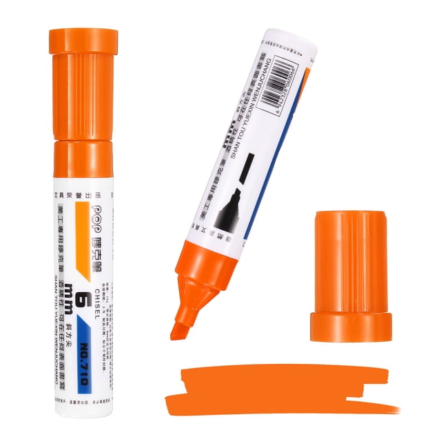 Uxcell Poster Markers, 2Pcs Large Capacity Permanent Huge Banners Posters Markers Bold Thick Chisel Tip Pens for Painting Drawing on Plastic Glass Wood Rock Canvas, Orange(0.2" Tip Width)