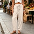 thumbnail image 6 of Linen Pants Women Elastic High Waisted Drawstring Wide Leg Linen Pants Lounge Solid Color Beach Pant with Pockets, L, 6 of 6