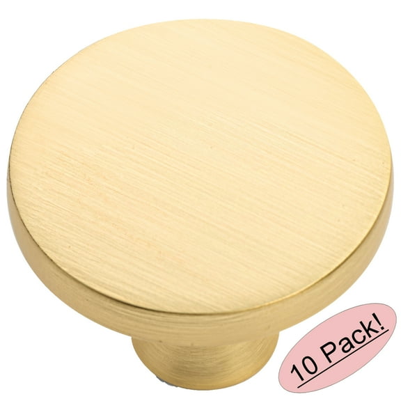 10 Pack - Cosmas 8104BG Brushed Gold Round Solid Cabinet Hardware Knob - 1-1/4" Diameter