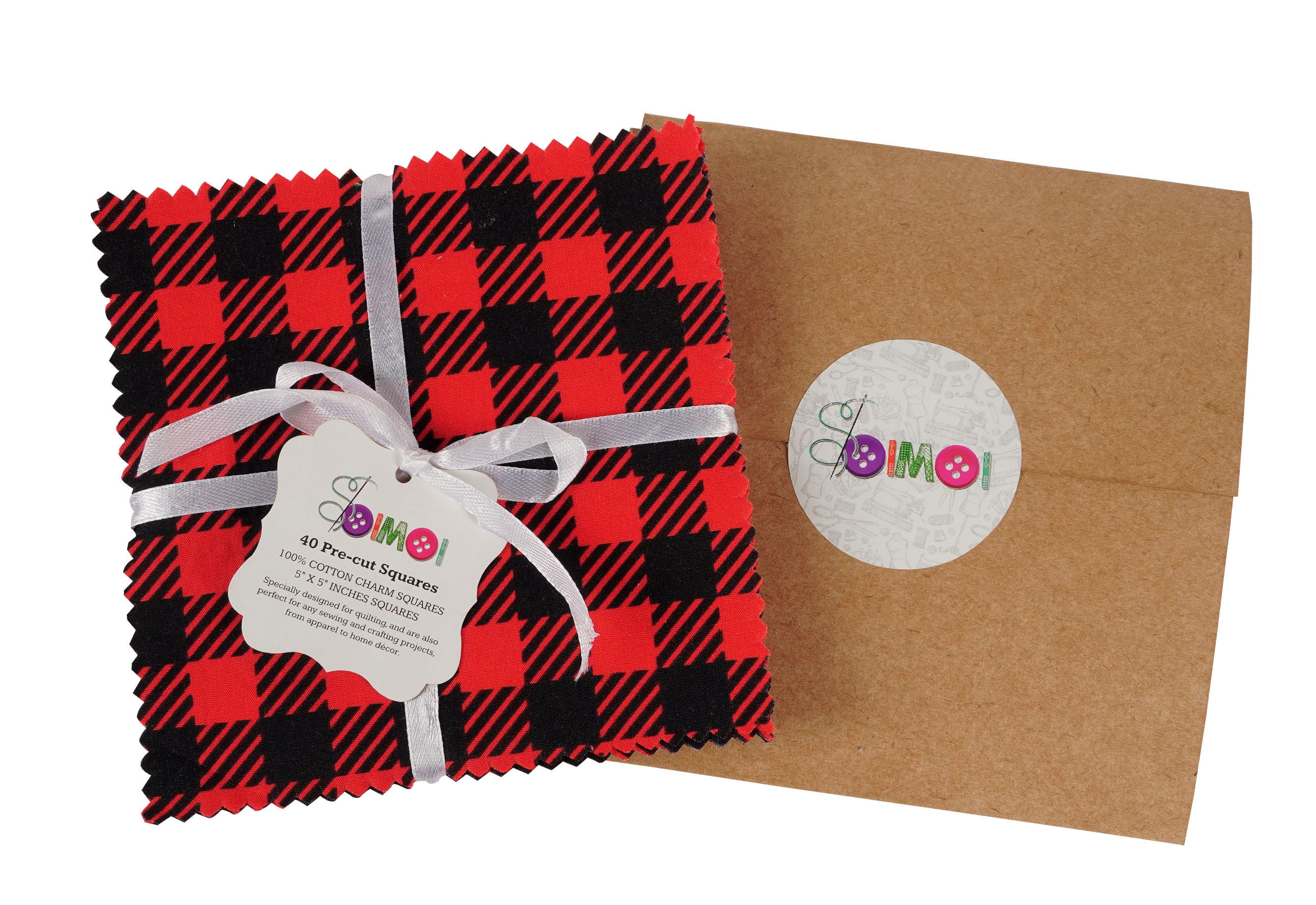 Soimoi Check Print&nbsp;Precut 10-inch Cotton&nbsp;Fabric&nbsp;Quilting&nbsp;Squares&nbsp;Charm Pack DIY Patchwork Sewing Craft-Red