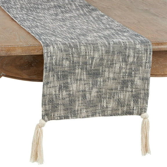 Fennco Styles Classic Solid Color Cotton Table Runner with Tasseled Design 16x72 Inch, Black