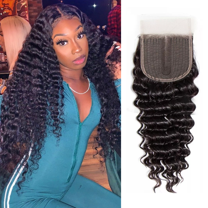 12 Inches Deep Wave Lace Closure Human Hair With Baby Hair Peruvian Remy Hair 4x1 T Part Lace Closure Remy Hair Pre Plucked