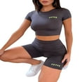 thumbnail image 2 of CNKOO Ensemble Décontracté 2 Pcs pour Femmes Manches Courtes Imprimé Lettre Crop Top + Short Survêtement, 2 of 5