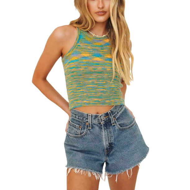 Sunloudy - Chaleco para mujer, sexy, sin mangas, cuello redondo, tops delgados para fiestas, citas, compras, vacaciones, viajes Sunloudy S M L XL