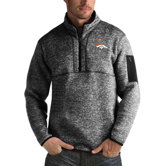 Men's Antigua Heather Black Denver Broncos Fortune Big & Tall Quarter-Zip Pullover Jacket