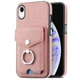 thumbnail image 5 of Compatible with iPhone XR Card Slot Back Case, 360 Degree Rotatable Ring Stand Plating Button PU Leather Support Magnetic Car Mount Phone Case Cover for iPhone XR, Pink, 5 of 13
