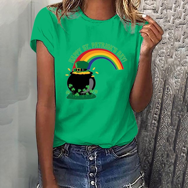 Qiopertar T-shirts à Col Rond pour Femmes Imprimé Saint-Patrick Mode Confortable Blouses Féminines Tops Liquidation Livraison Gratuite Offres de la Semaine Liquidation