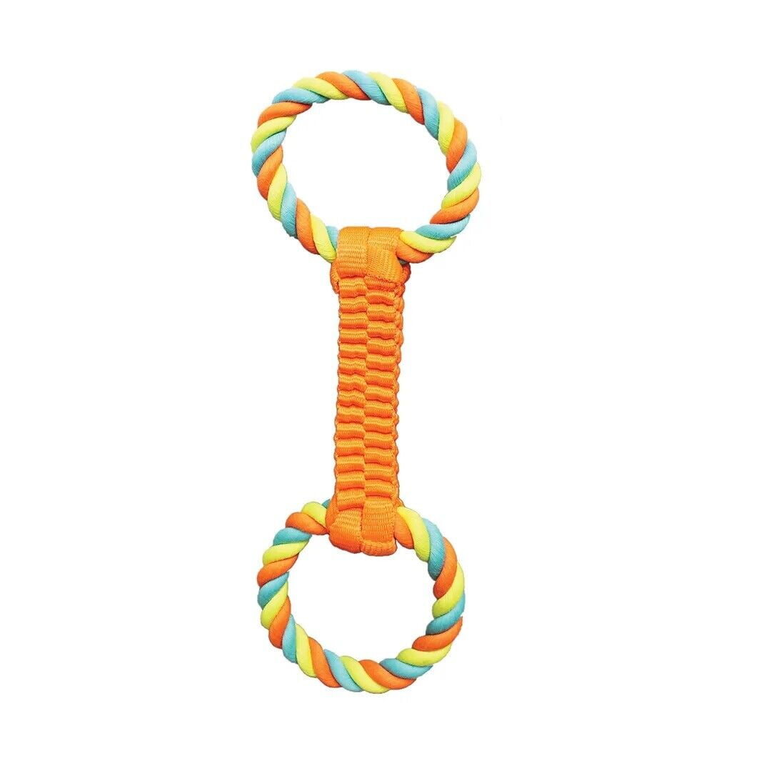 16 Inch Double Loop Rope Handle Ballistic Weave Dog Interactive Tug Toy Figure 8 (Green)