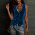 thumbnail image 6 of Vintage Velvet Vest for Women V Neck Cropped Sleeveless Casual Button Down Waistcoat Tops Regular Fitted Jacket Waistcoat Summer Trendy Going Out suits For Womens Fashion Womens Tops Blue XL, 6 of 7