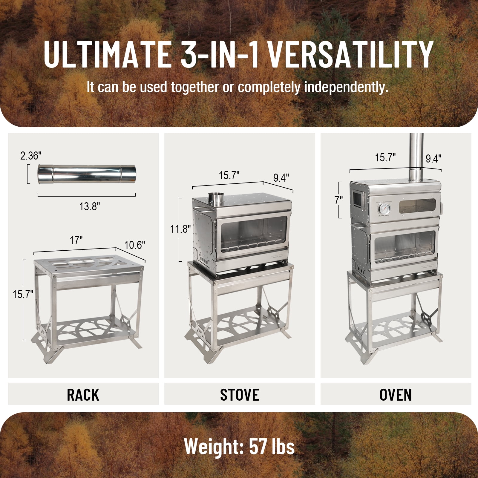 Wood Burning Stove with Oven and Rack - Camping Tent Stove with Chimney Pipe, Stainless Steel Hot Tent Stove for Outdoor, Cooking, Hiking