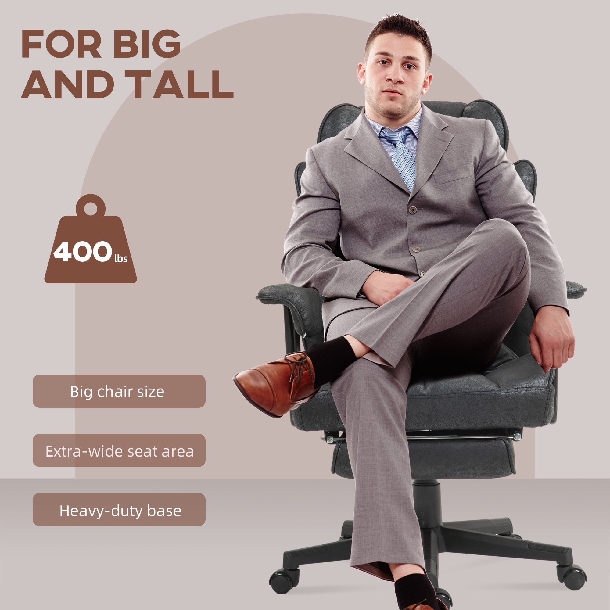 HOMCOM 400LBS Massage Executive Office Chair, Big and Tall Office Chair with Footrest, Lumbar Support and Reclining Function, Black
